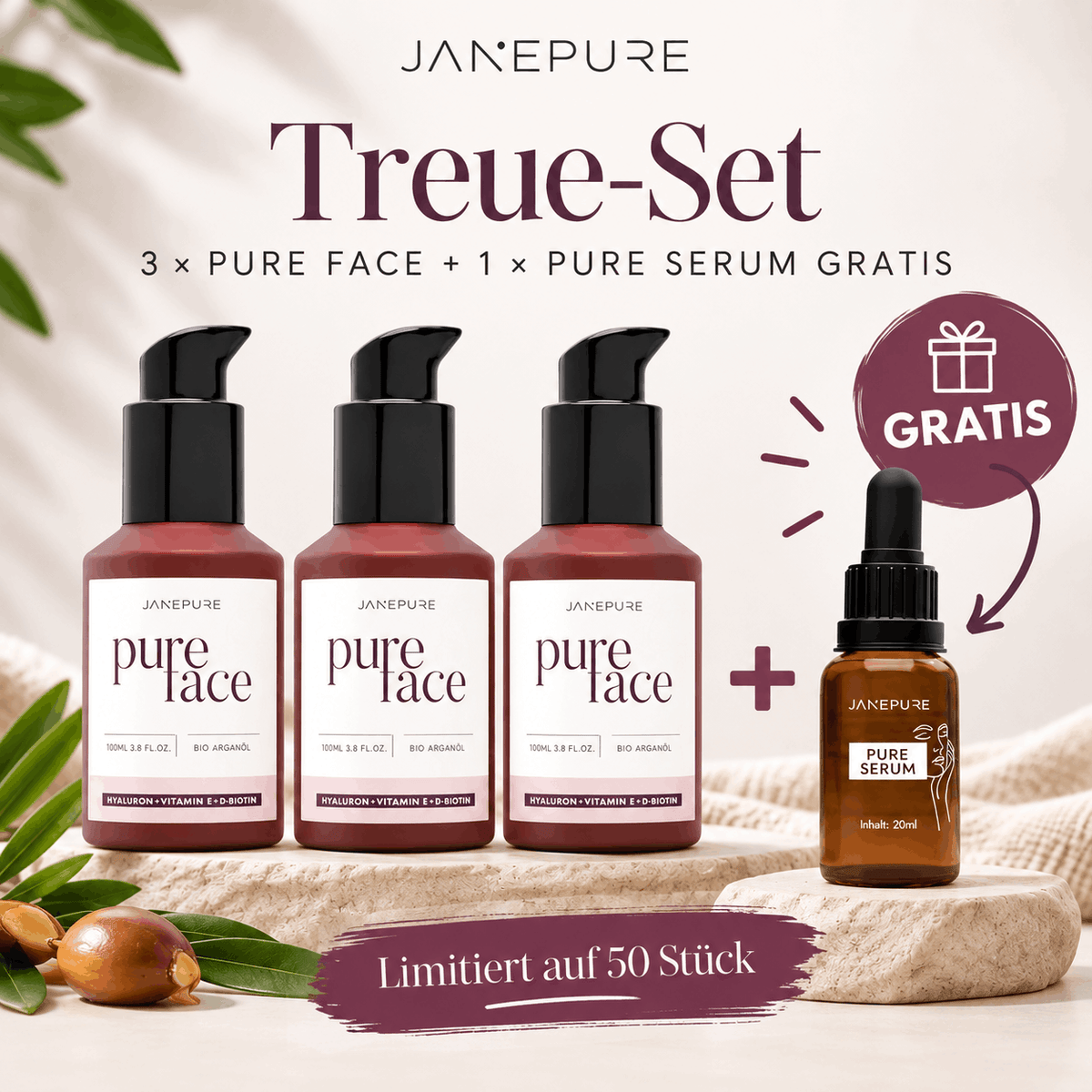 Treue-Set: 3 x PureFace + 1 x PureSerum gratis